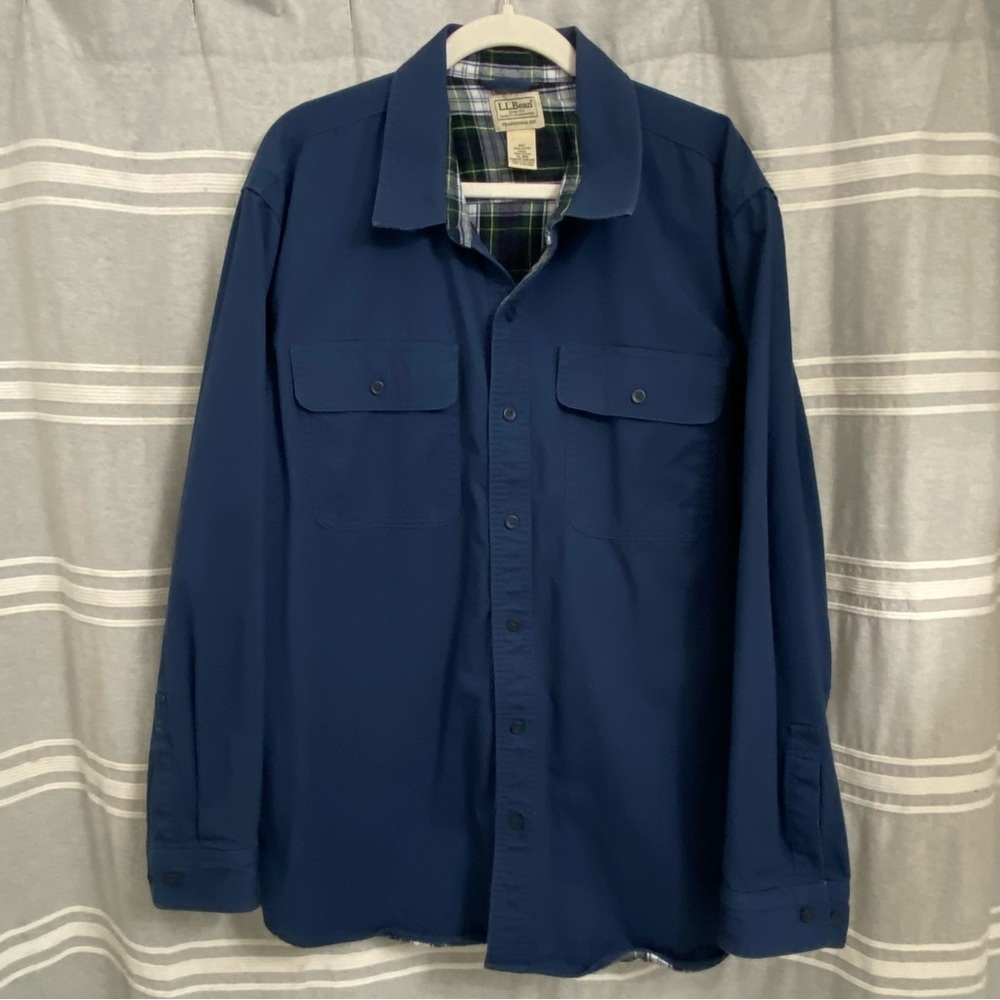 L.L. BEAN / Blue Flannel Lined Shacket Traditional Fit‎ Size XL